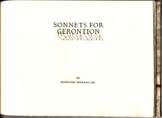 Title page to Sonnets for Gerontion, printed by the King Library Press in 2001