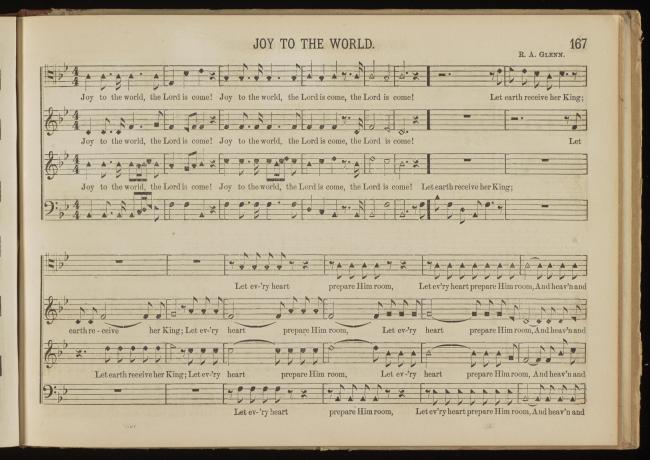 Sheet music for "Joy to the World" from 1886 songbook "Royal Proclamation"