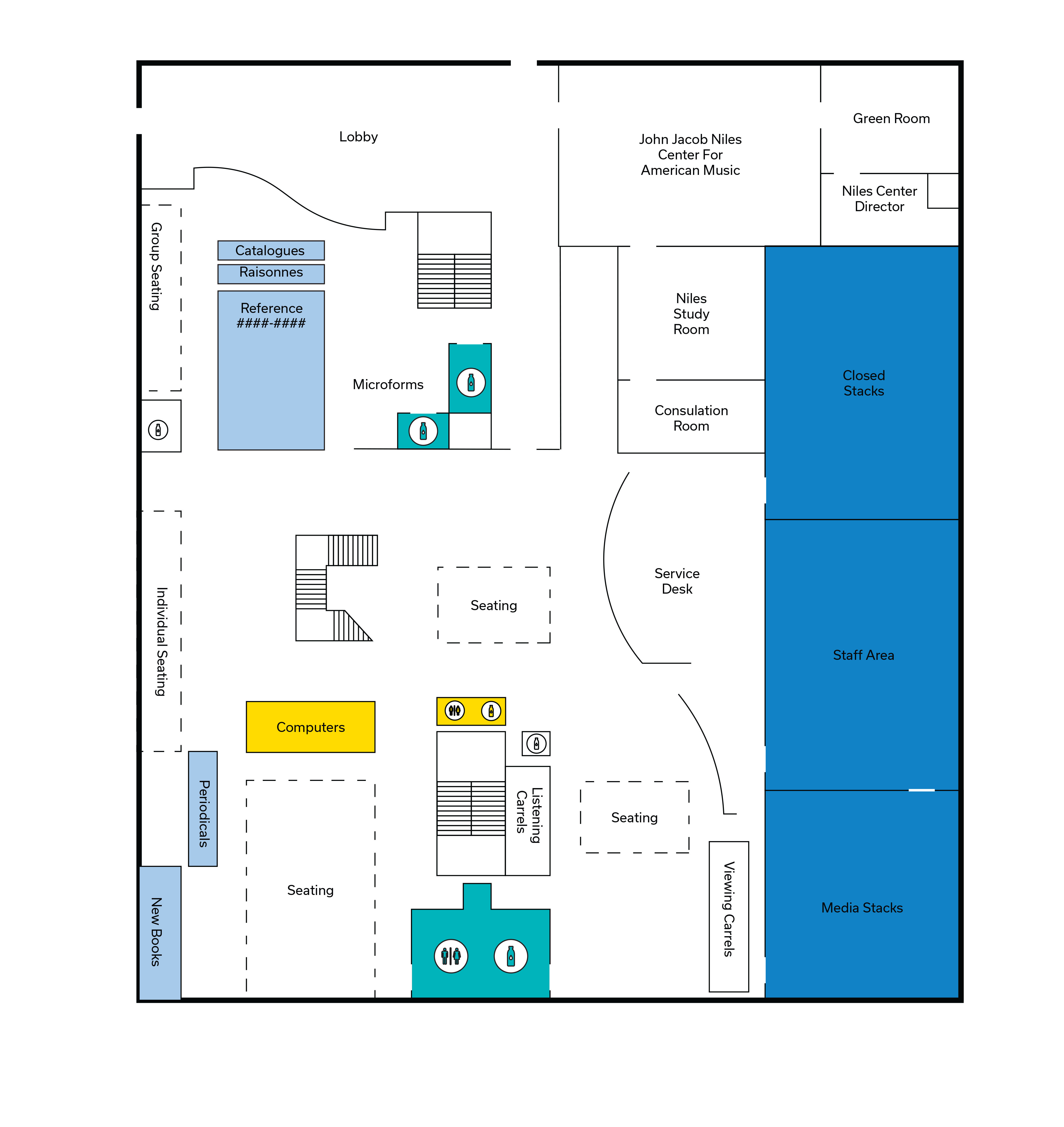 Fine Arts & Design Library First Floor map.