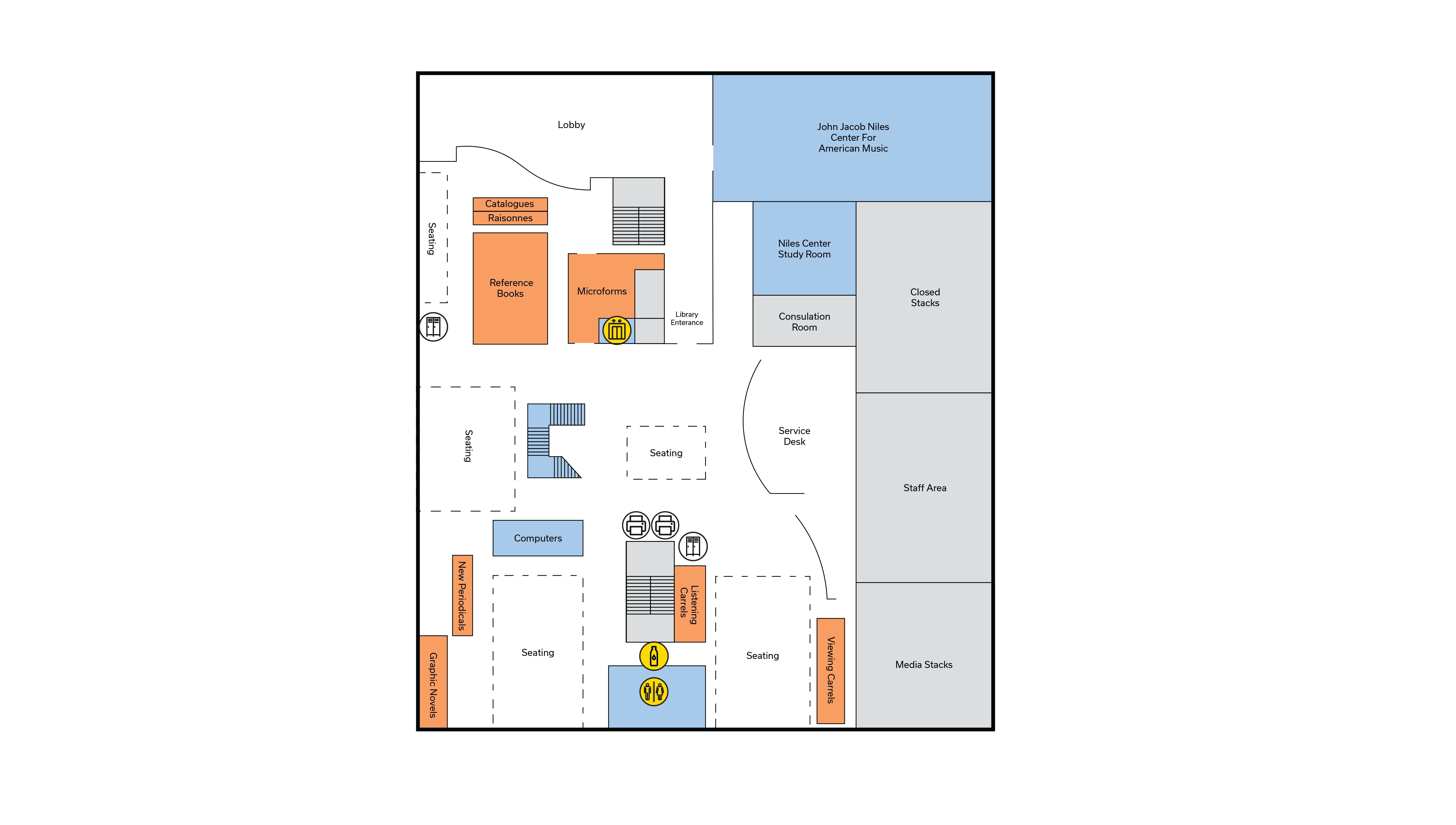 Fine Arts & Design Library First Floor map.
