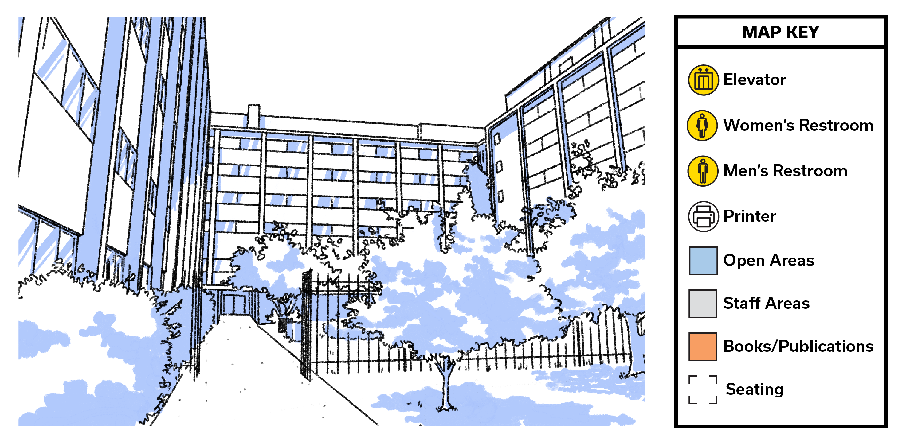 Key to the Medical Center Library floor maps