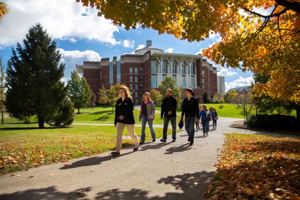 Students walking outside of Young Library.
