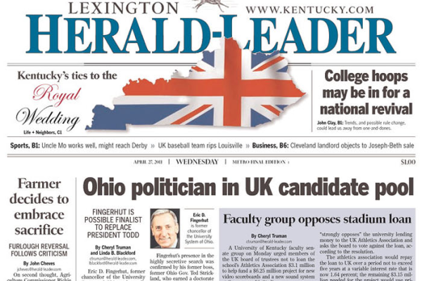 Front page from October 2011 edition of the Lexington Herald-Leader.
