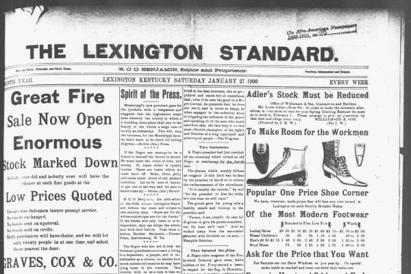 Front page of the Lexington Standard, January 27, 1900