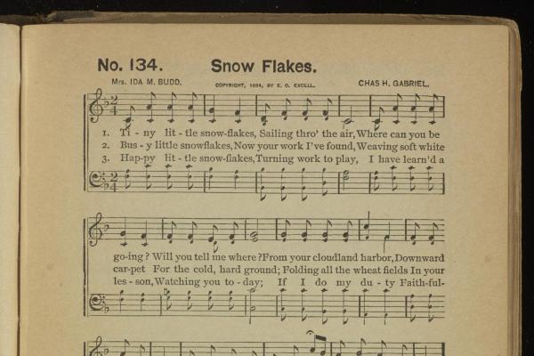 Sheet music for "Snow Flakes" from 1897 songbook "Songs for Young People"