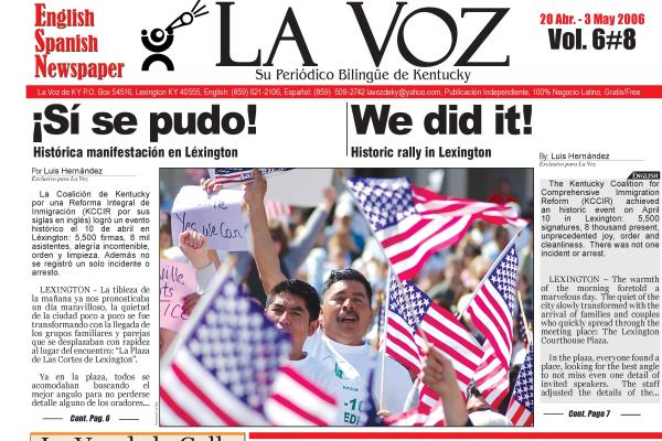 Digital scan of the cover of La Voz de Kentucky from Apr 20, 2006