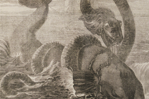 19th century newspaper image of fighting sea monsters