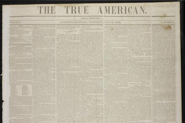 Front page to July 22, 1846 issue of abolitionist paper the True American
