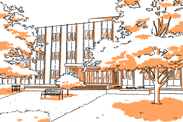 Digital drawing of Dickey Hall, home to the Education Library.