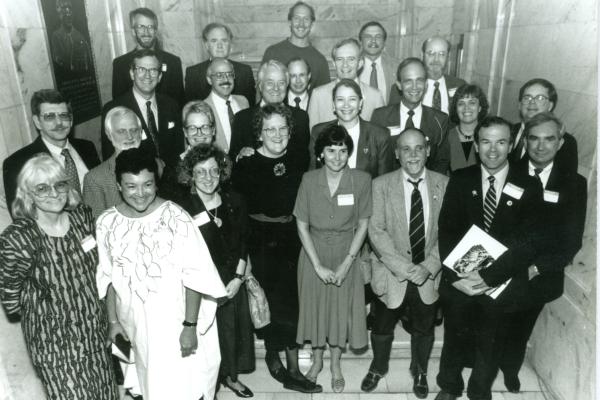 Kentucky Returned Peace Corps Volunteers gather at State Capitol with first Peace Corps director Sargent Shriver.