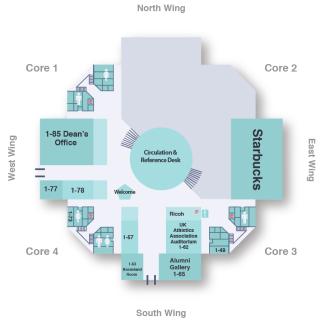 Floor map of First Floor in Young Library.