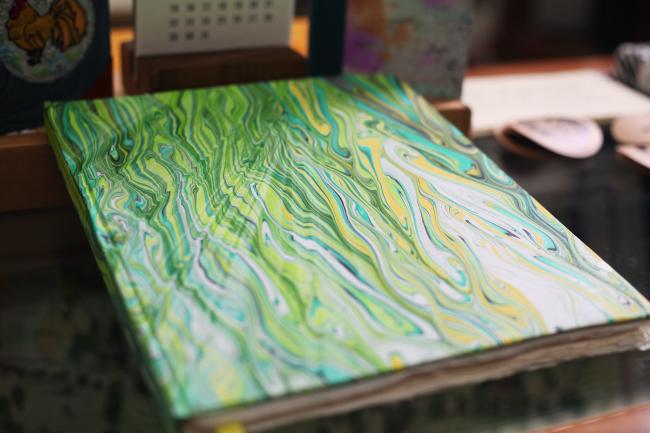Marbled cover of hand-printed book