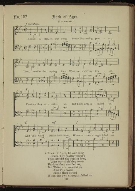 Sheet music for "Rock of Ages" from 1897 songbook "Union Hymnal"