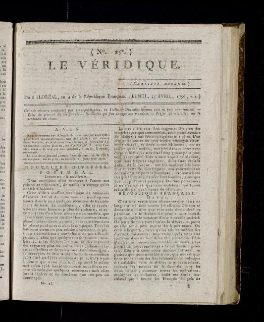 Front page of an issue of French Revolution bulletin "Le Veridique"
