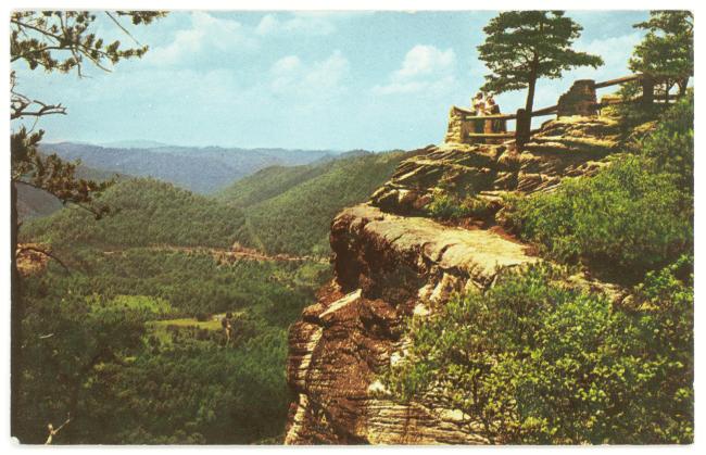 A postcard of the cliffs and vistas of Breaks Interstate Park in Kentucky