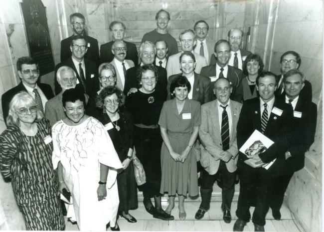 Kentucky Returned Peace Corps Volunteers gather at State Capitol with first Peace Corps director Sargent Shriver.