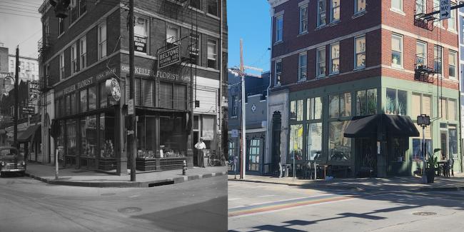 Archival image and contemporary photograph of 101 W Short St in Lexington