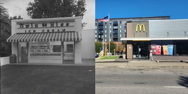 Archival image and contemporary photograph of 357 S Limestone in Lexington