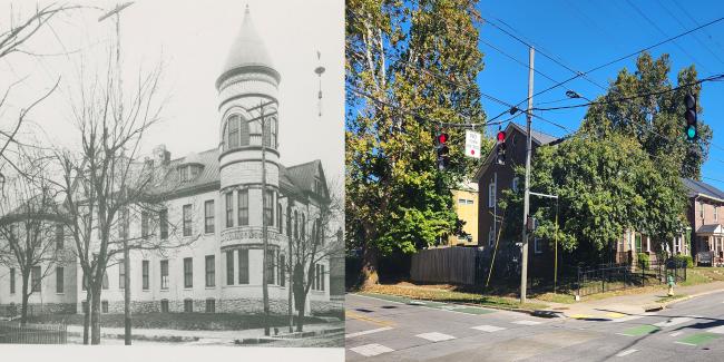 Archival image and contemporary photograph of the corner of Limestone and Fourth St in Lexington