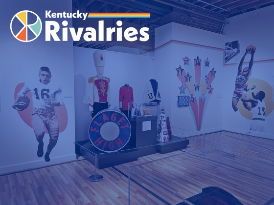Kentucky Rivalries Exhibit showing donated athletic artifacts.