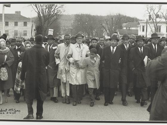March on Frankfort led by (from left) Martin Luther King, Jr.; Ralph Abernathy; Wyatt Tee Walker; and Jackie Robinson.