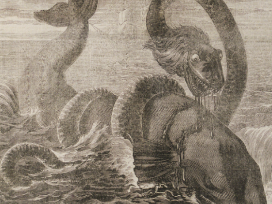 19th century newspaper image of fighting sea monsters