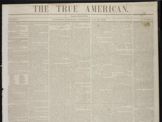 Front page to July 22, 1846 issue of abolitionist paper the True American