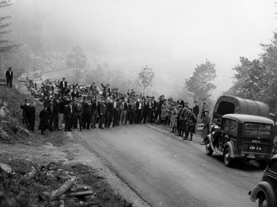 Miners block the road during the 1939 strike in Harlan