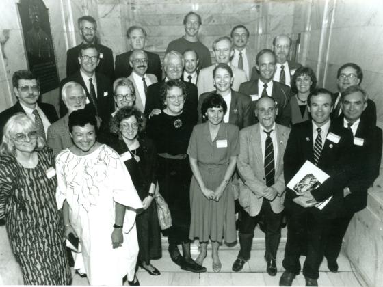 Kentucky Returned Peace Corps Volunteers gather at State Capitol with first Peace Corps director Sargent Shriver.
