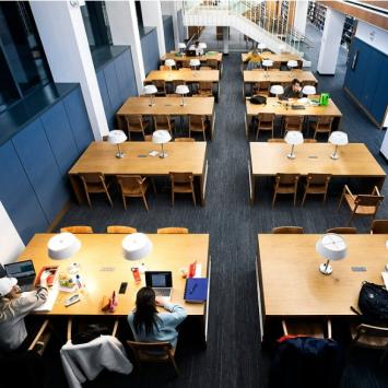Aerial view of students studying at the Law Library