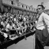 First Director of the Peace Corps Sargent Shriver addresses volunteers