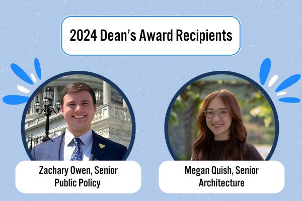Graphic displaying the winners of the Dean's Award for Excellence in Undergraduate Scholarship